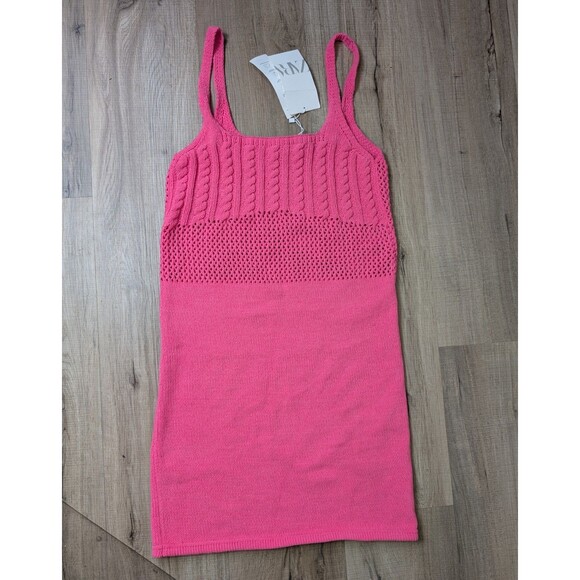 NWT Zara Dress Size S Pink Multi-Pattern Knit Bodycon Mini Stretch Vibrant Chic - Picture 10 of 11
